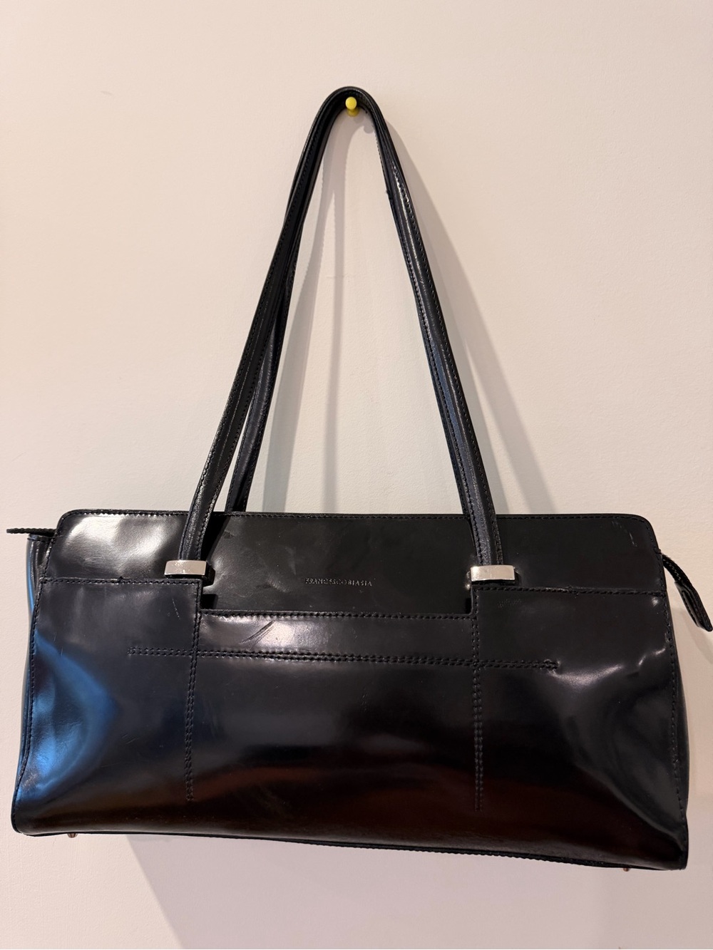 Francesco Biasia Black Patent Shoulder Bag